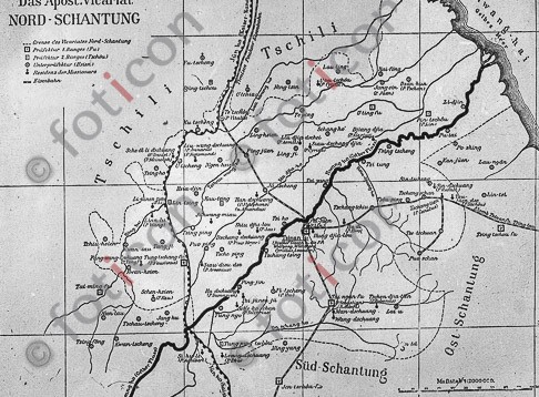 Karte  von Nord-Schantung ; Map of Northern Shantung - Foto simon-173a-002-sw.jpg | foticon.de - Bilddatenbank für Motive aus Geschichte und Kultur